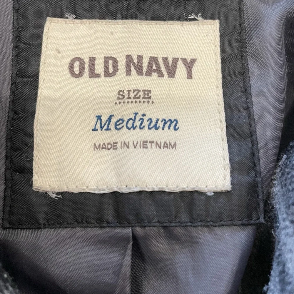 OLD NAVY Women's Gray Black Plaid Double Breasted Peacoat Jacket Medium Wool Bld